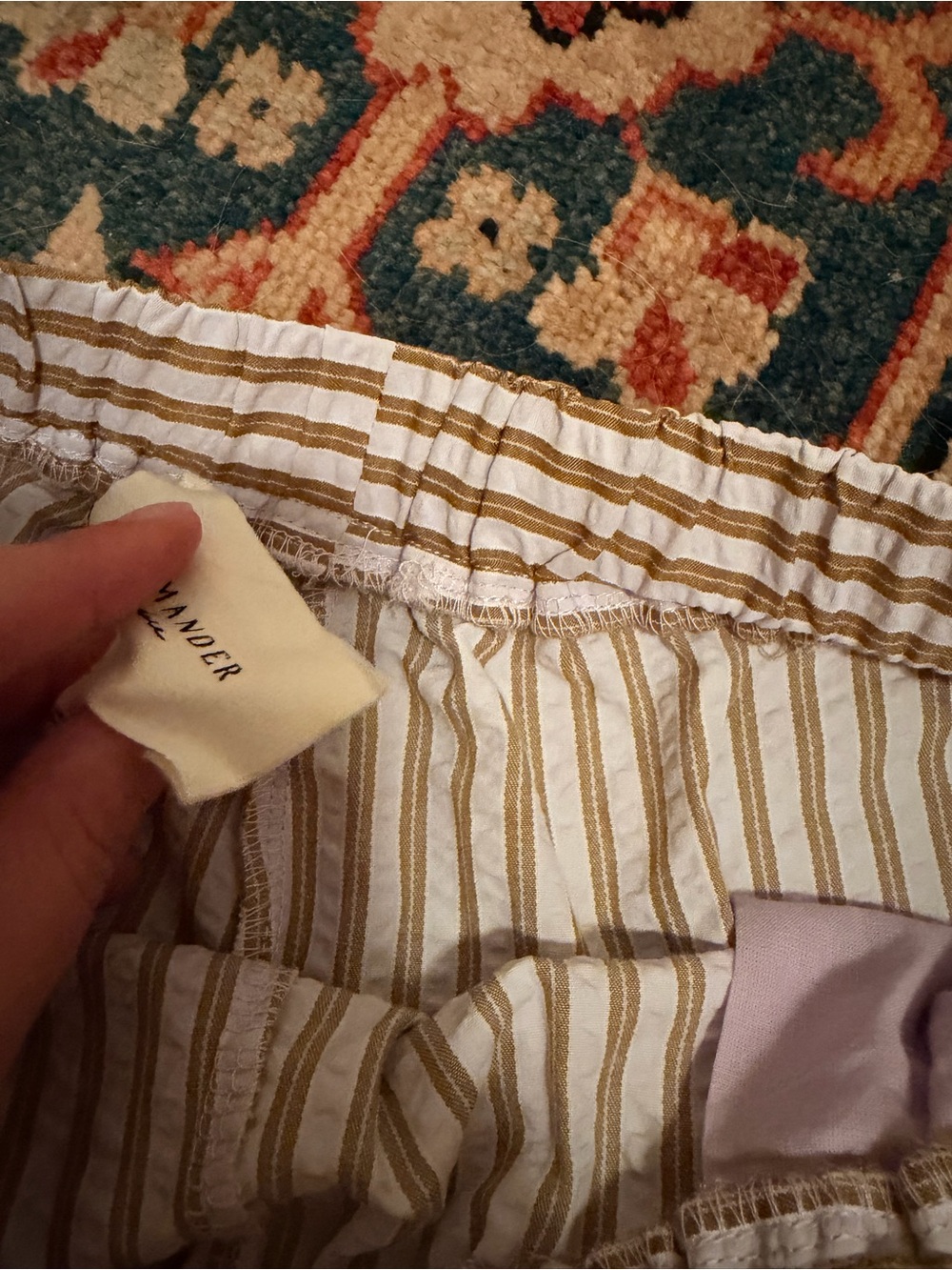 Tuckernuck, Pomander Place Striped Elastic-Waist Shorts - Tan & Purple - Picture 7 of 8